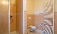 Das Bad mit Dusche und WC und Handtuchheizung