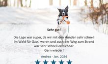 Die Lage war super, da wir mit den Hunden sehr schnell im Wald für Gassi waren und auch der Weg zum Strand war sehr schnell erreichbar. Gern wieder!